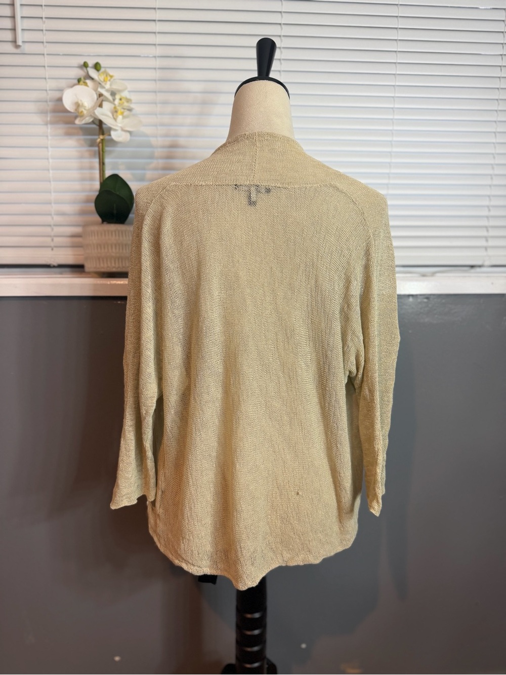 Eileen Fisher XL Beige Linen Blend Open Front Cardigan Italian Yarn - Picture 7 of 9